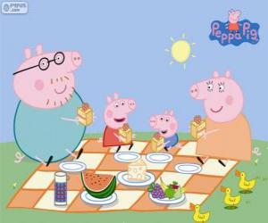 Vamos desenhar e colorir a Peppa Pig e a sua família fazendo um piquenique
