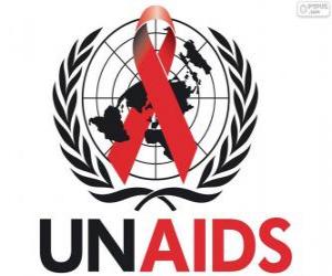 Puzle Logo UNAIDS. Programa conjunto das Nações Unidas sobre HIV / AIDS