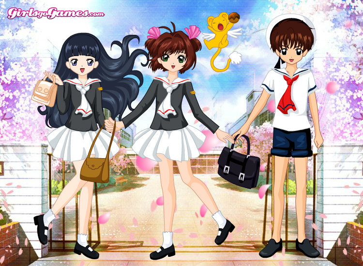 Sakura Kinomoto,Tomoyo Daidouji e Li Shoran indo pra escola puzzle