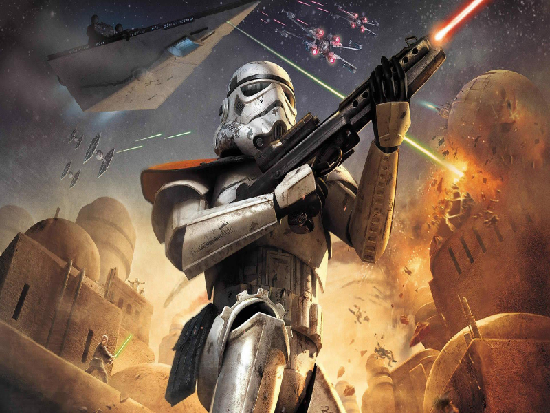 Stormtrooper com sua arma e um planeta destruido puzzle