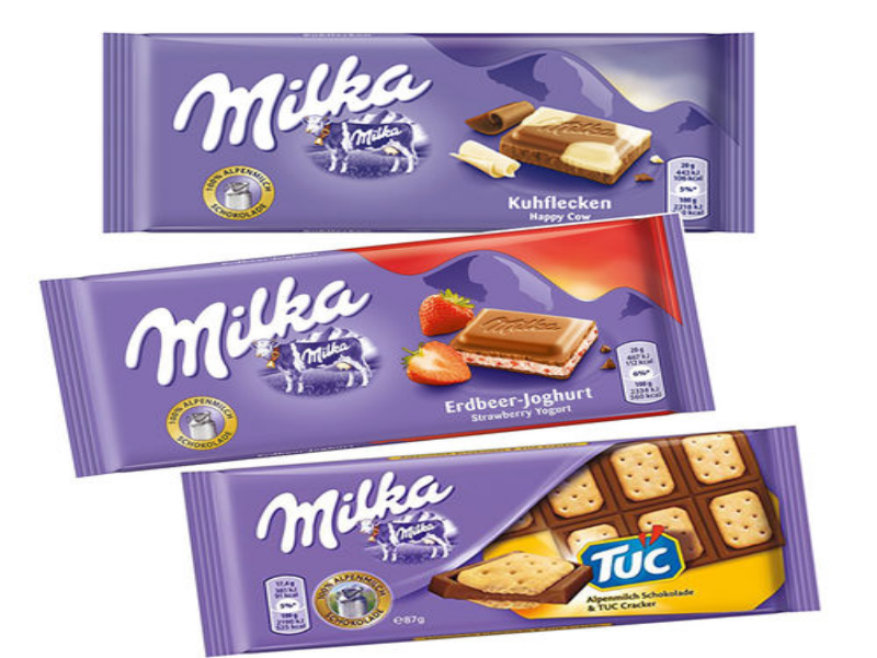 Puzzle de 3 sabores diferentes da barra de chocolate milka puzzle